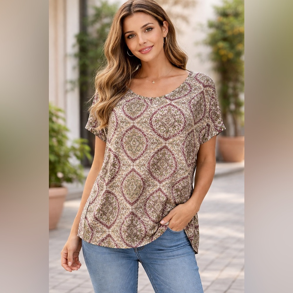 Torrid Cream and Pink Patterned Blouse